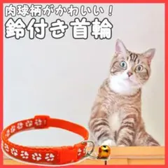 首輪 鈴付き オレンジ猫 小型犬用 調整可 ワンタッチ 肉球柄