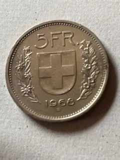 美品　スイス　1968年　5フラン　アルプスの牧人　5フラン　銀貨 スイス 5フラン銀貨 1968年銘 ウィリアム・テル 径 31mm Bマーク 極美