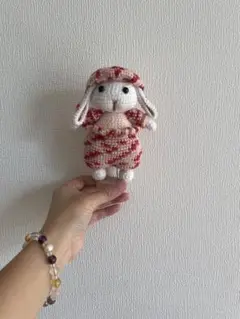 赤と白のウサギのあみぐるみ