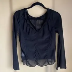 コムサイズム　シースルー長袖シャツ 黒 フリル付き