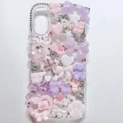 スマホケース iPhone 16 デコ電 ピンク紫 埋めつくし