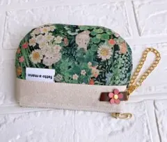 ハンドメイド ミニポーチ ユキエモン ボタニカルフラワー ネイビー