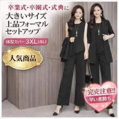 大きいサイズ 3XL 黒フォーマルセットアップ レディース 上品 卒業式