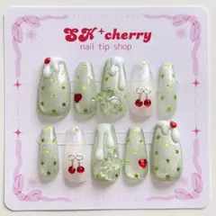 ｟現品／オーダー｠クリームソーダネイルチップ　喫茶レトロ　平成女児　マグネット緑