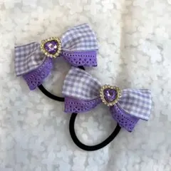 キッズヘアゴム チェックむらさき