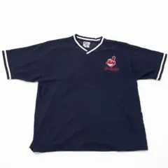 MLB インディアンス 半袖Vネック XL ネイビー 刺繍ロゴ 古着 MLB インディアンス 半袖Vネック XL ネイビー 刺繍ロゴ 古着 - メルカリ