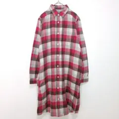 フランネルシャツ　ワンピース　ロング丈　チェック柄　カジュアル　コットン100％