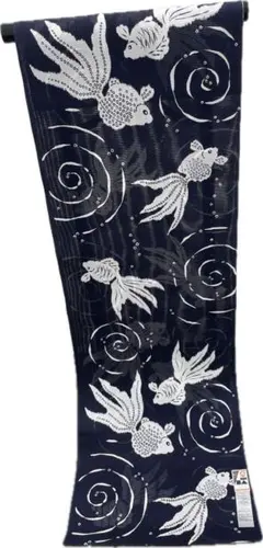 ☆希少品☆レア柄☆めずらしい絵羽柄浴衣.紺地クジラ波柄☆夏きもの
