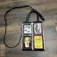 個性的◎ デニム&レザー風　コンパクトショルダーバッグ