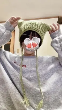 値下げ！ネコ耳ニット帽　三つ編み　クロシェ