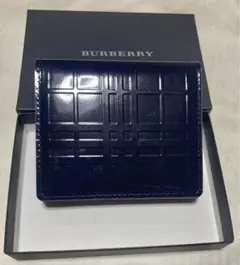 未使用 BURBERRY ネイビー 二つ折り財布 レザー