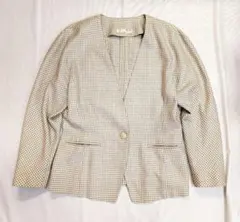 【Aquascutum】希少80sシルク混チェックノーカラージャケット　ベージュ