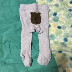 パープル　クマ刺繍 ベビータイツ