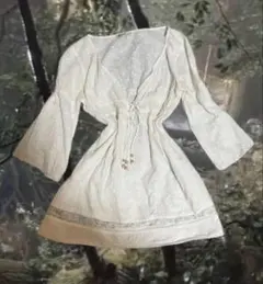 刺繍 白 チュニック 七分袖 花柄 森ガール 平成 フェアリーグランジ