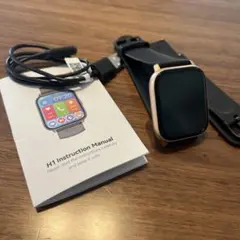 スマートウォッチ　黒xゴールド　替えバンド　RUIMEN H1