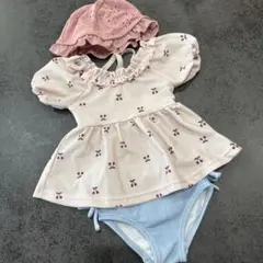 petit main 水着 80 チェリー柄 帽子付き