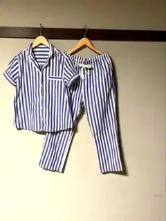 【新品・未使用】青白ストライプ 半袖パジャマ上下セット