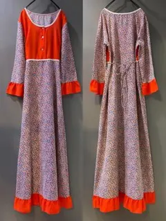 ビンテージ アンティーク 70s USA 林檎総柄 マーメイド ワンピース 美品