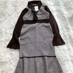 未使用タグ付 ダズリン ヘリンボーンタイパステルニットワンピース 茶
