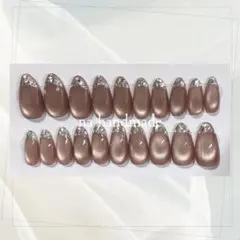 【計測不要】ネイルチップ ピンクブラウン マグネット ガラスフレンチ