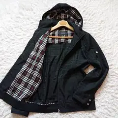 美品 バーバリーブラックレーベル シャドーチェック柄 刺繍ロゴ ジャケット 黒