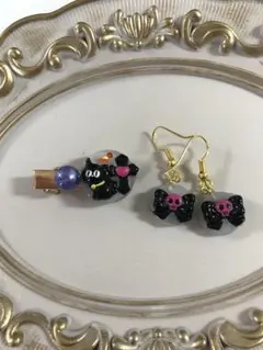 ハンドメイド　ハロウィン　ヘアクリップ　ピアスセット　ドール