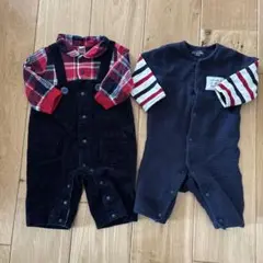 黒コーデュロイオーバーオール 赤チェックシャツセット