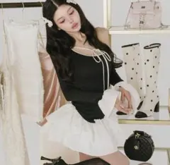 darich デザインネックリボンミニワンピース FREE