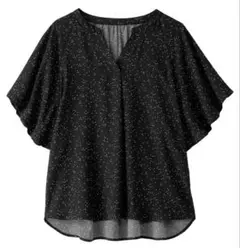 美品「alotta」アロッタ☆冷感☆ドット柄 スキッパーブラウス半袖 ☆LL☆黒のサムネイル