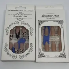 【2個セット】ネイルチップ ピンクベージュ ヒョウ柄 かわいい フレンチネイル