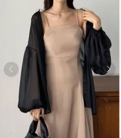 【Louere】未使用Sパフスリーブシアーノーカラーシャツブラック春夏