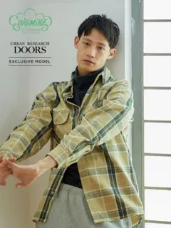 BIG MIKE × DOORS ヘビーフランネルシャツ M ベージュ×カーキ