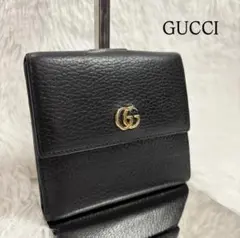 ✨美品✨ グッチ 二つ折り財布 マーモント シボ ブラック 金ロゴ ダブルG 黒