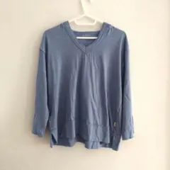 Eddie Bauer Vネック フーディー パーカー ブルー　七分袖のサムネイル