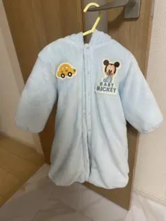 ミッキー フリースロンパース 90cm 水色