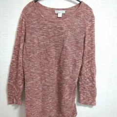 杢 赤 長袖 薄手 ニット M L LL 相当 海外古着
