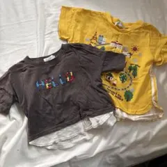レイヤードTシャツ 100cm ブラウン・イエロー　車　保育園