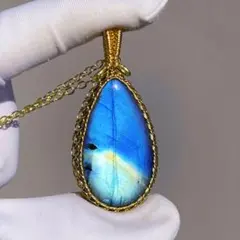 ★天然石★男女兼用♡極上天然ラブラドライト手編みネックレス