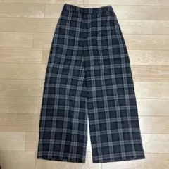 チェック柄 ワイドパンツ グレー系