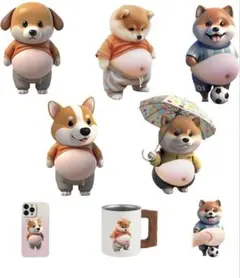 おなかぷにぷにシール 柴犬 マシュマロシール ぷくぷくシール5枚 3D 即曰発送