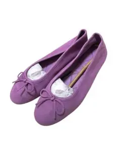 【ZARA】　ザラ　美品　パープルリボン付きバレエシューズ　パンプス　パープル