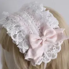 ホワイト 白 レース　リボン ヘッドドレス　ロリータ　アイドル　コスプレ　可愛い