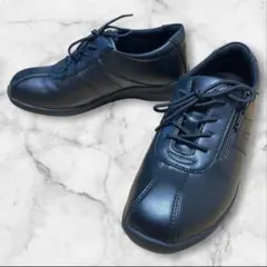 【美品✨】ムーンスター　レザースニーカー　23cm 4E サイドジップ　黒