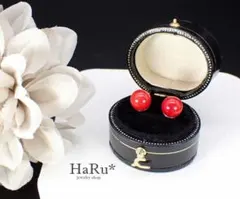 8ｍｍ赤珊瑚☆サージカルステンレスピアス*P81