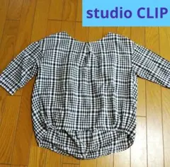 studio CLIP チェック柄 五分袖ブラウス シャツ コットン×リネン