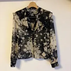 【美品】ZARA ザラ 花柄 シアー フリル ブラウス ベルベットリボン 透け感