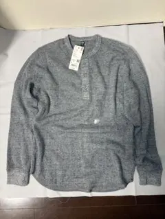 ユニクロ ワッフルヘンリーネックTシャツ グレー Sサイズ