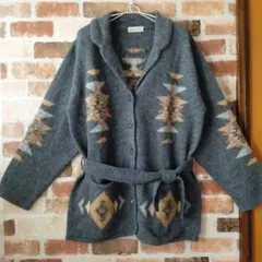 幾何学模様 ウールカーディガン　Lサイズ