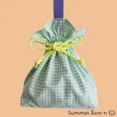 【お弁当箱や小物収納に】持ち手付き　ギンガムチェック 巾着袋