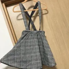 春物　メゾピアノ　120 チェック柄サスペンダー付きジャンバースカート